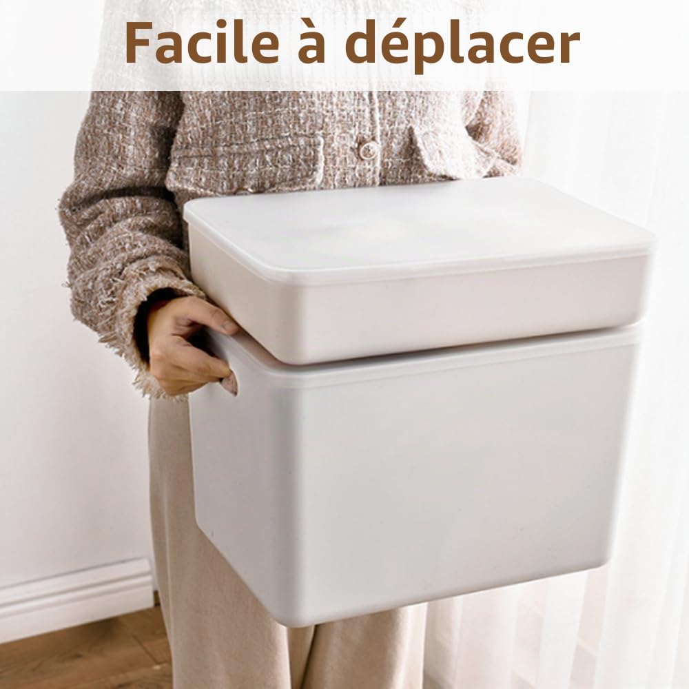 Lot de 8 boîtes de rangement avec 4 couvercles, panier rangement plastique | rangement avec poignées, boîtes de rangement multifonctionnelles pour cuisine, bureau, placard, salle de bain, jouets
