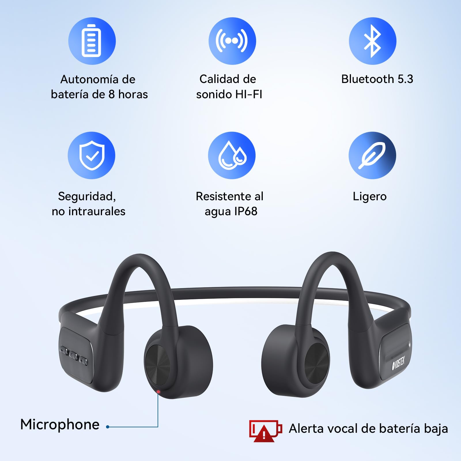 Voistek Auriculares Conducción Ósea Bluetooth 5.3, IP68 Impermeables, Cascos Conducción Ósea Inalámbricos, Reproductor MP3 Integrado 32GB, Auriculares Deportivos Open-Ear para Nadar, Correr, Ciclismo