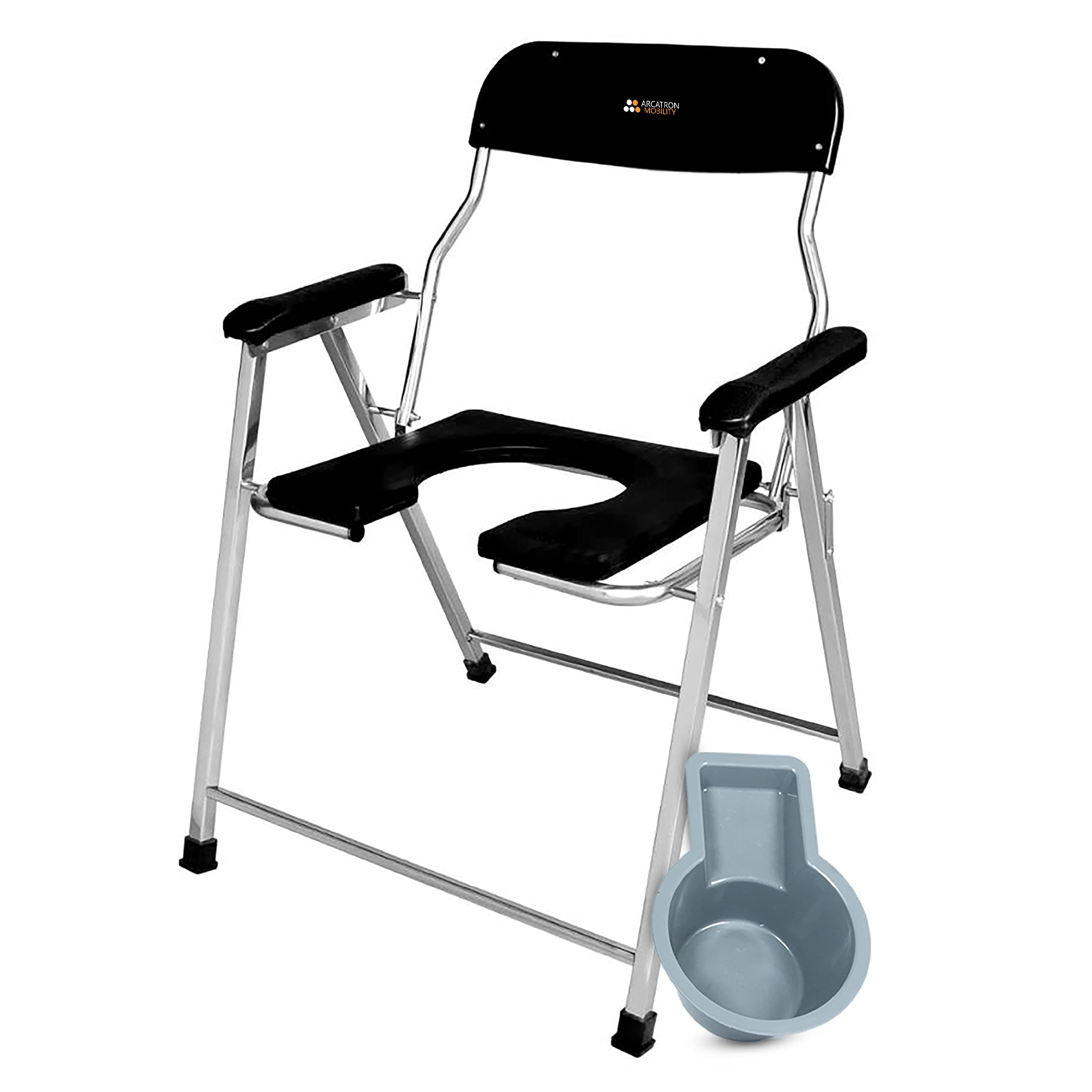 ARCATRON by Frido® | Foldable Anti-Slip Shower Commode Chair for Toilet with Stainless Steel Frame, Sturdy, 120Kg Capacity, Suitable for Elderly, Pregnant Women, Made in India. (Wide - 23 Inches)