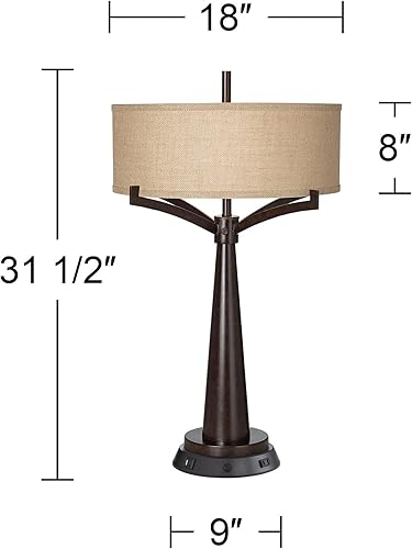 Miniatura 4 de Franklin Iron Works Tremont - Lámpara de mesa rústica de 31 1/2 pulgadas de alto con tomas de corriente USB y CA en base de hierro bronce regulable