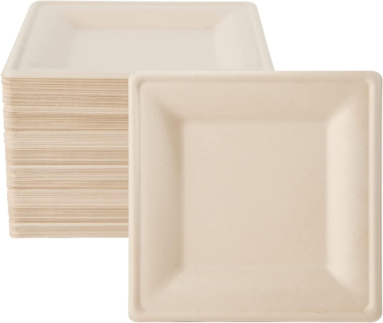 8inch Disposable Square Sugar Cane Plates, Compostable Eco