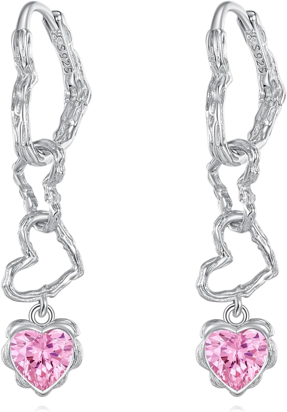 LUHE Heart Shaped Earrings Sterling Silver Dangle Zircon Heart Hoop Jewelry Earring Gifts for Women