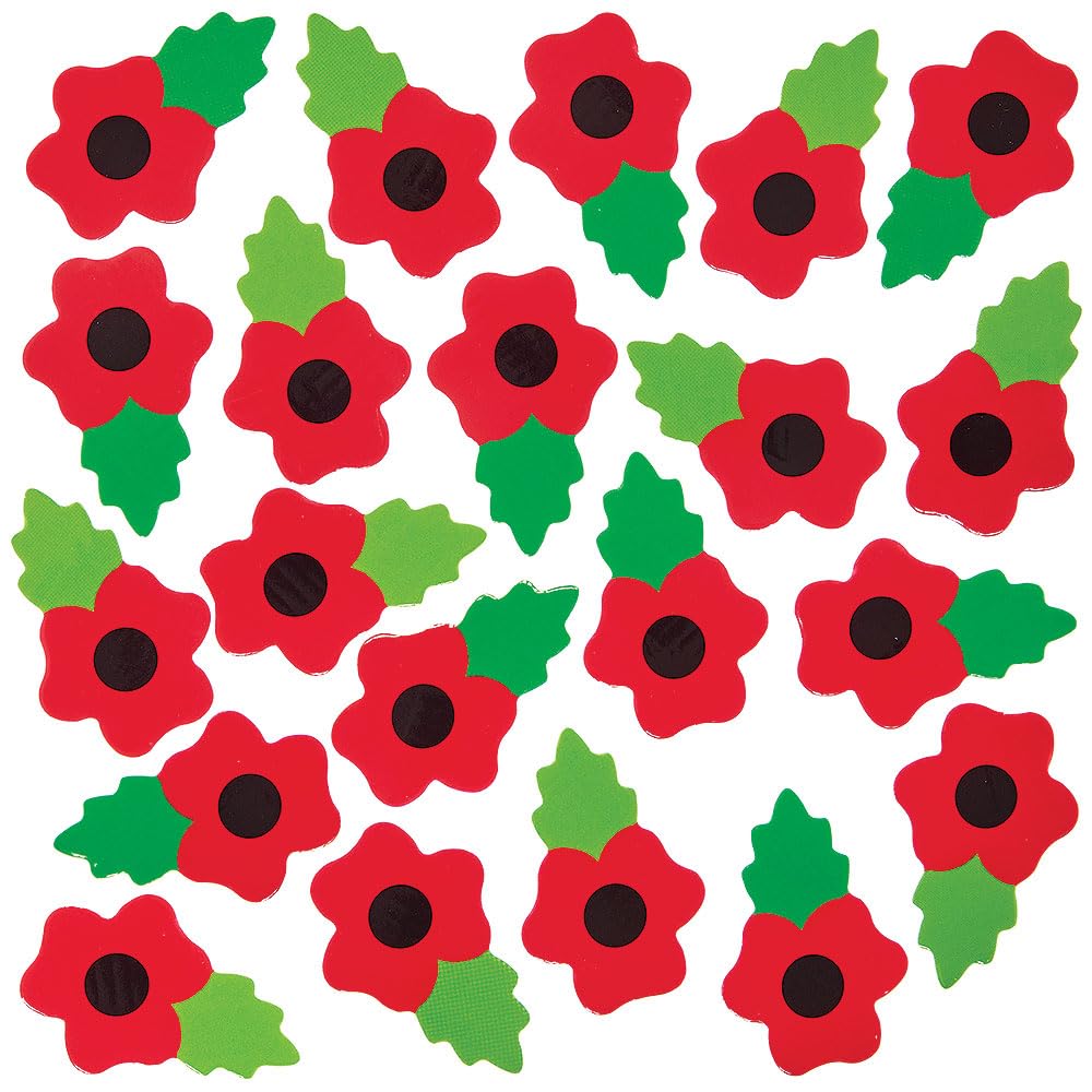 Baker Ross FN593 Poppy Foam Stickers – Pack of 120, Bright and Colourful Remembrance Day Stickers, Ideal for Crafts, Classroom Activities and Decorations