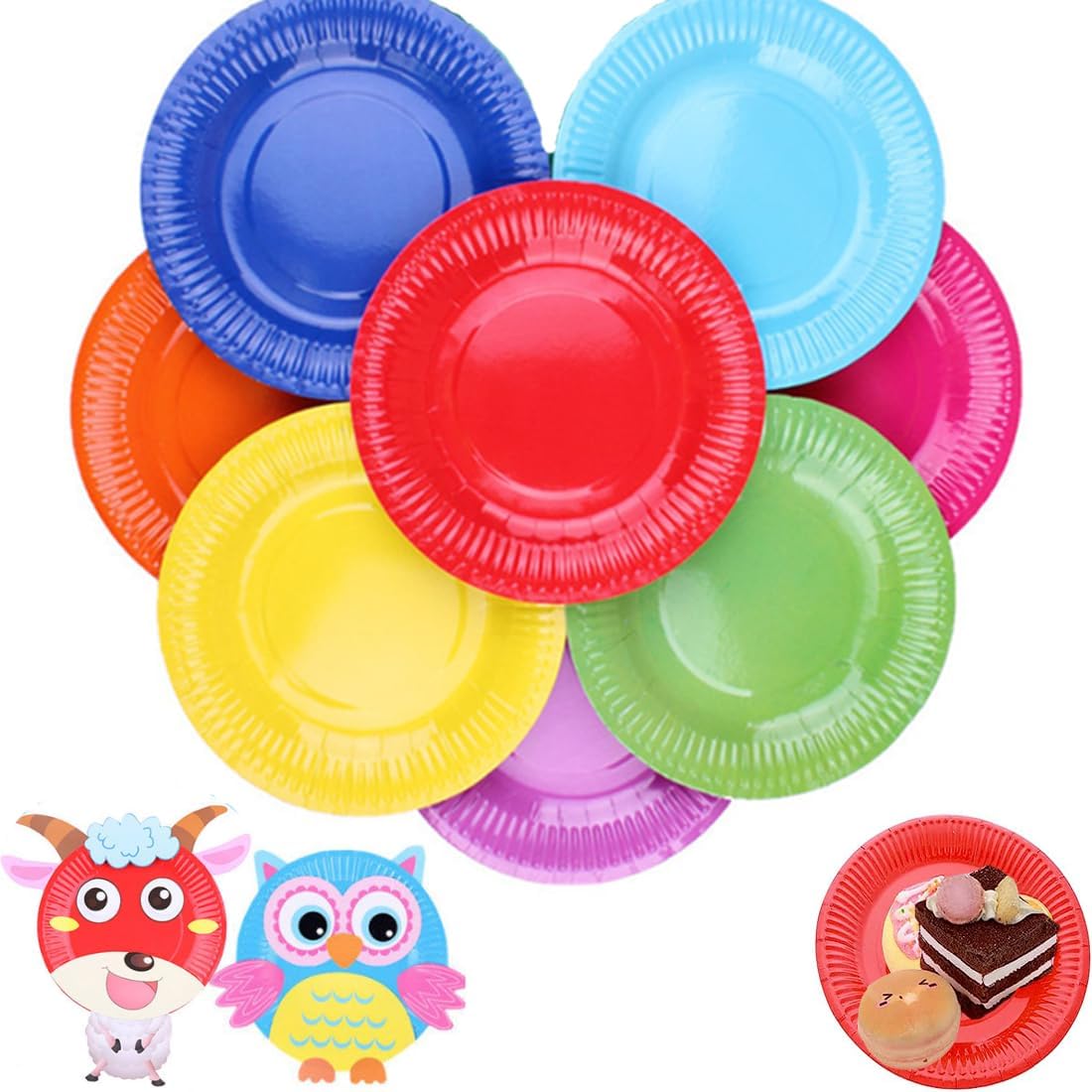Piatti Carta, 60 Pezzo Piatti Di Carta, 7 Pollici Piatti Carta Colorati, Piatti Copostabili - Foto 3
