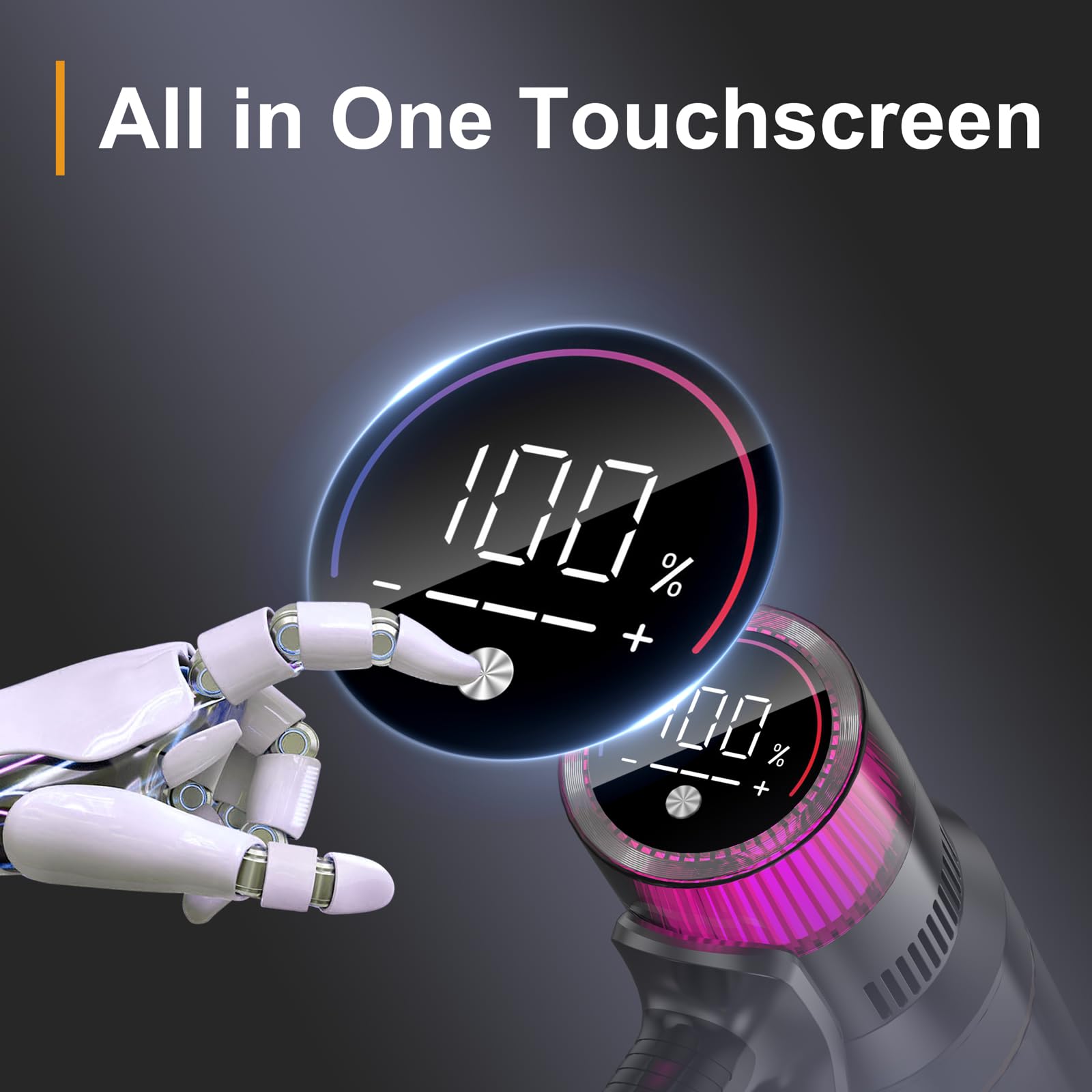 aonus A9 Aspirapolvere senza Fili Potente 40KPa 500W, Scopa Elettrica senza Fili con Touchscreen, 8 in 1 Aspirapolvere Ricaricabile Autonomia 60Min per Pavimento Tappeti Peli Animali