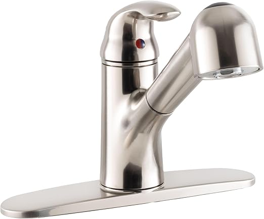 RecPro RV Pull-Down Kitchen Faucet, Single Lever, Dual Spray/Stream | 52” Weighted Hose | Fits 3-Hole Sinks | 10 1/8" W x 8 3/8" H x 10 1/4" D | Easy Top Button | 2 3/8” Base Depth
