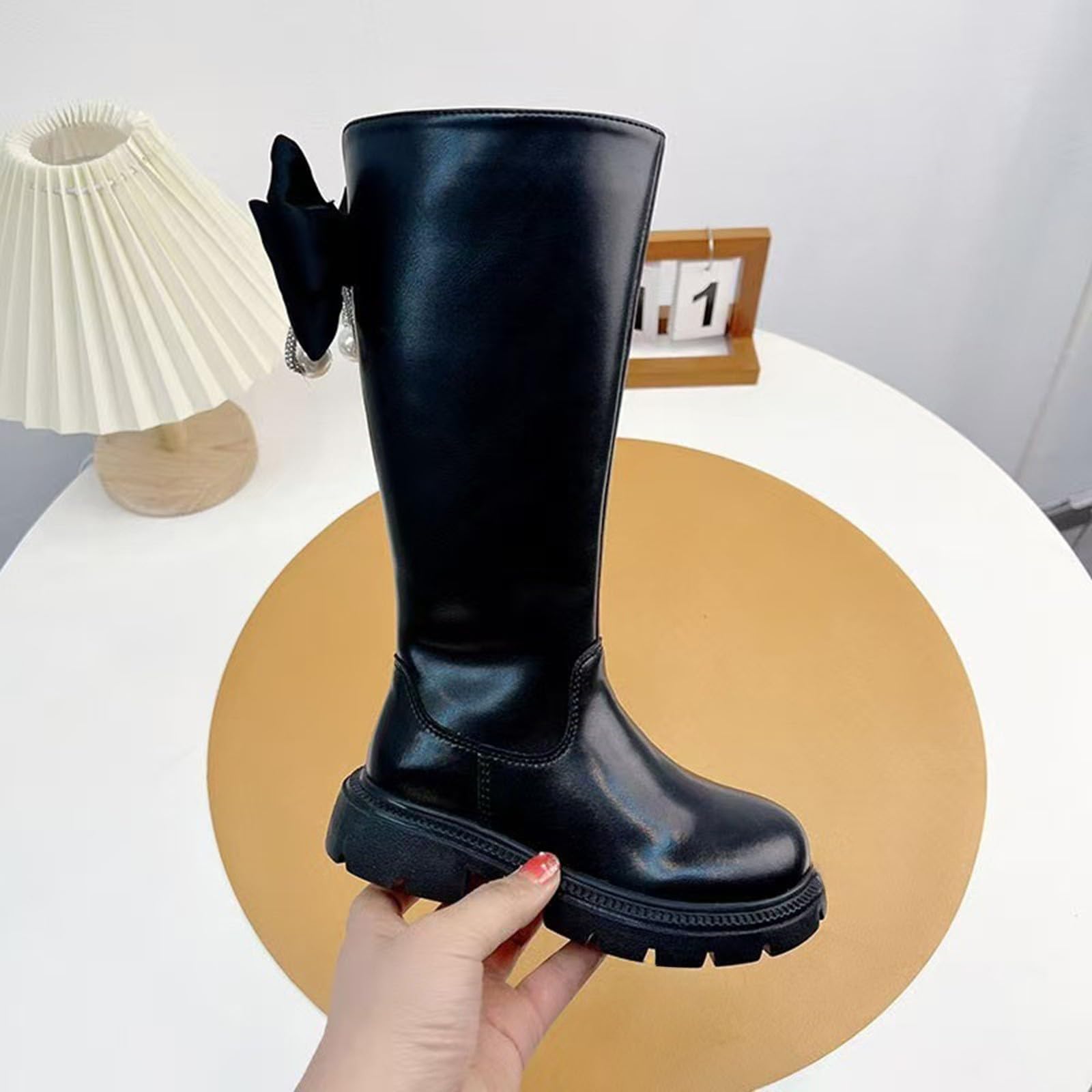 Stivali Bianchi Bambina,Eleganti Stivali Lunghi Per Ragazze Design Classico Britannico Con Fiocco Suola Morbida Comodi Stivali Da Equitazione Per Bambini Piccoli E Grandi Calzature Invernali Casual