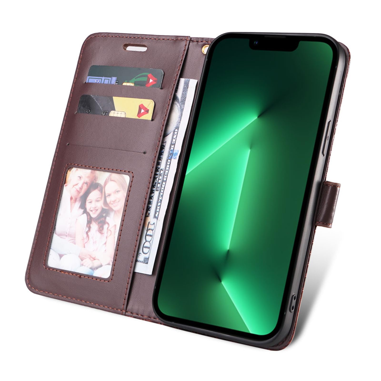 Case for iPhone 16 Pro Max/16 Pro/16 Plus/16, Flip Leather Wallet Cover Crocodile Pattern Credit Card Holder Slot Stand Full Shockproof Case (Brown,16 Pro Max)