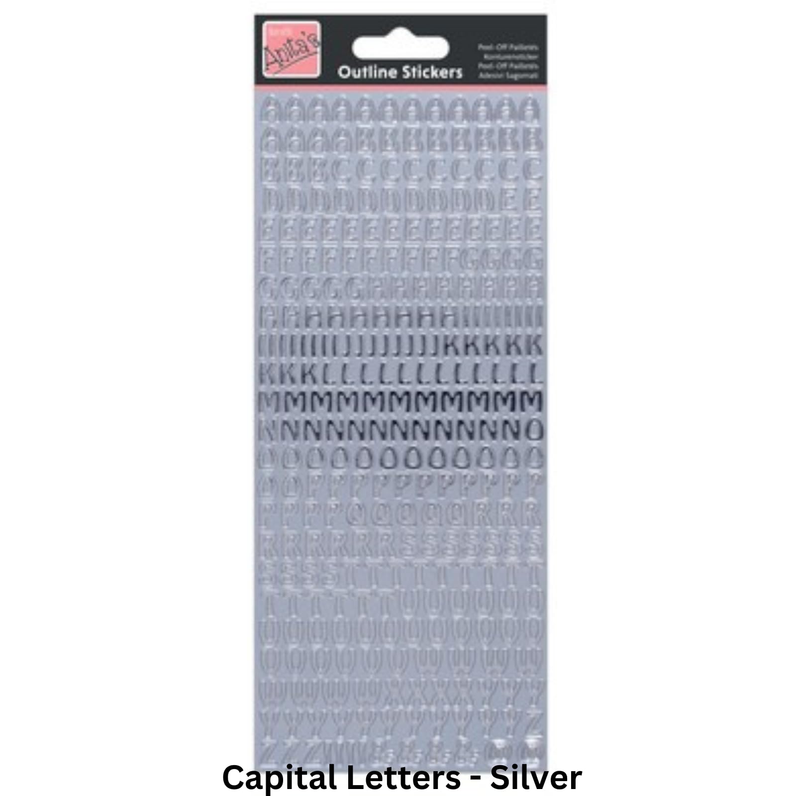 Anita's Outline Stickers, Capital Letters, Silver, Model 8101005