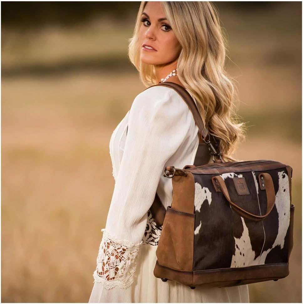 STS Ranchwear Womens Amelia Distressed Brown Cowhide Tote Bag