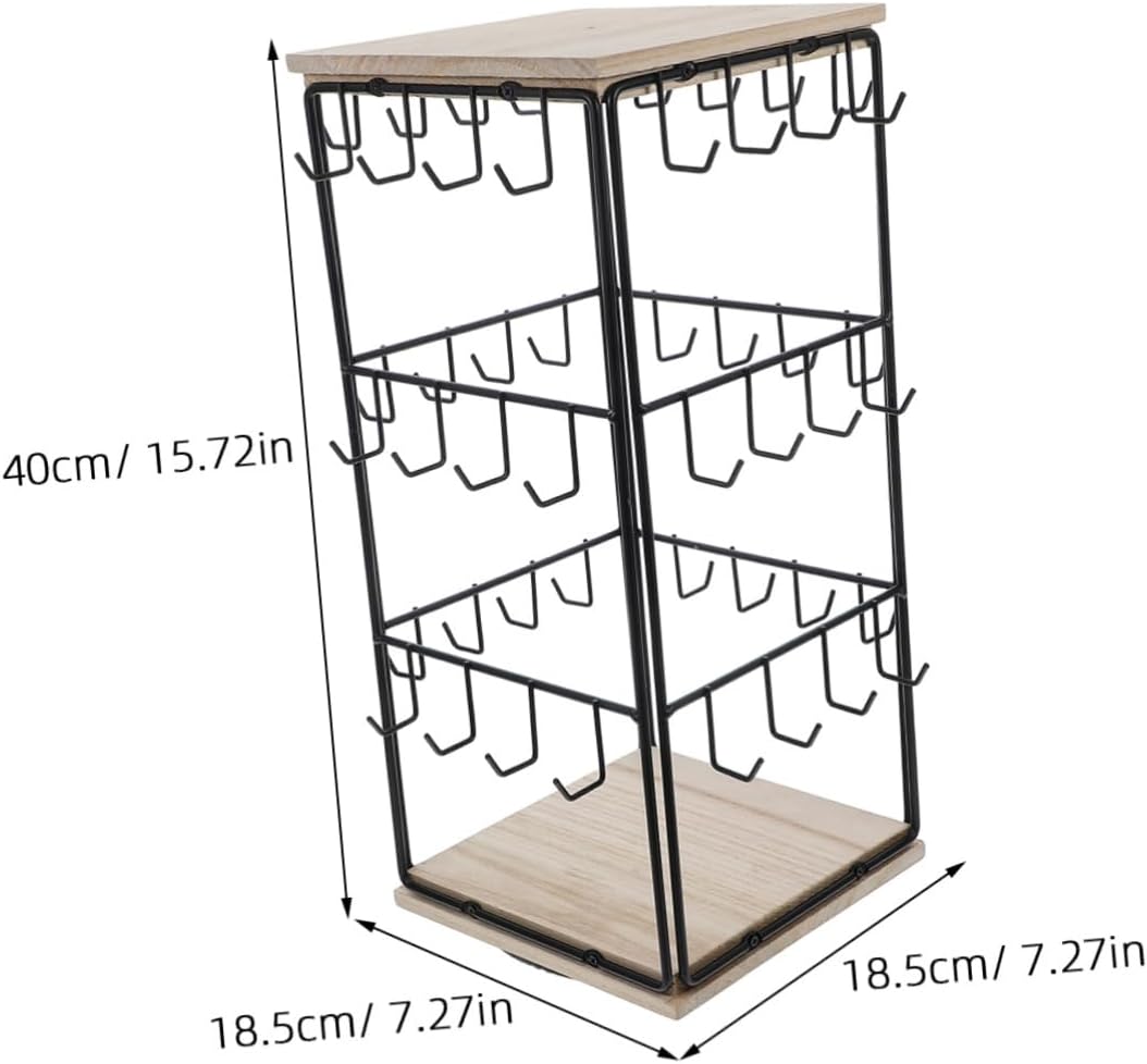 CHILDWEET Wooden Jewelry Display Tower Rotating Earring Holder Stand Bracelet Organizer