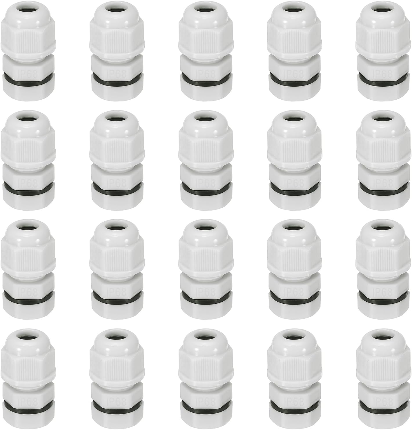 sourcing map 20 Pcs M8x1.25" Cable Glands Adjustable 2.5-4.8mm PA6 Nylon IP68 Waterproof Connectors with Seals Anti-Corrosion for Industrial/Outdoor Electrical Systems (White)