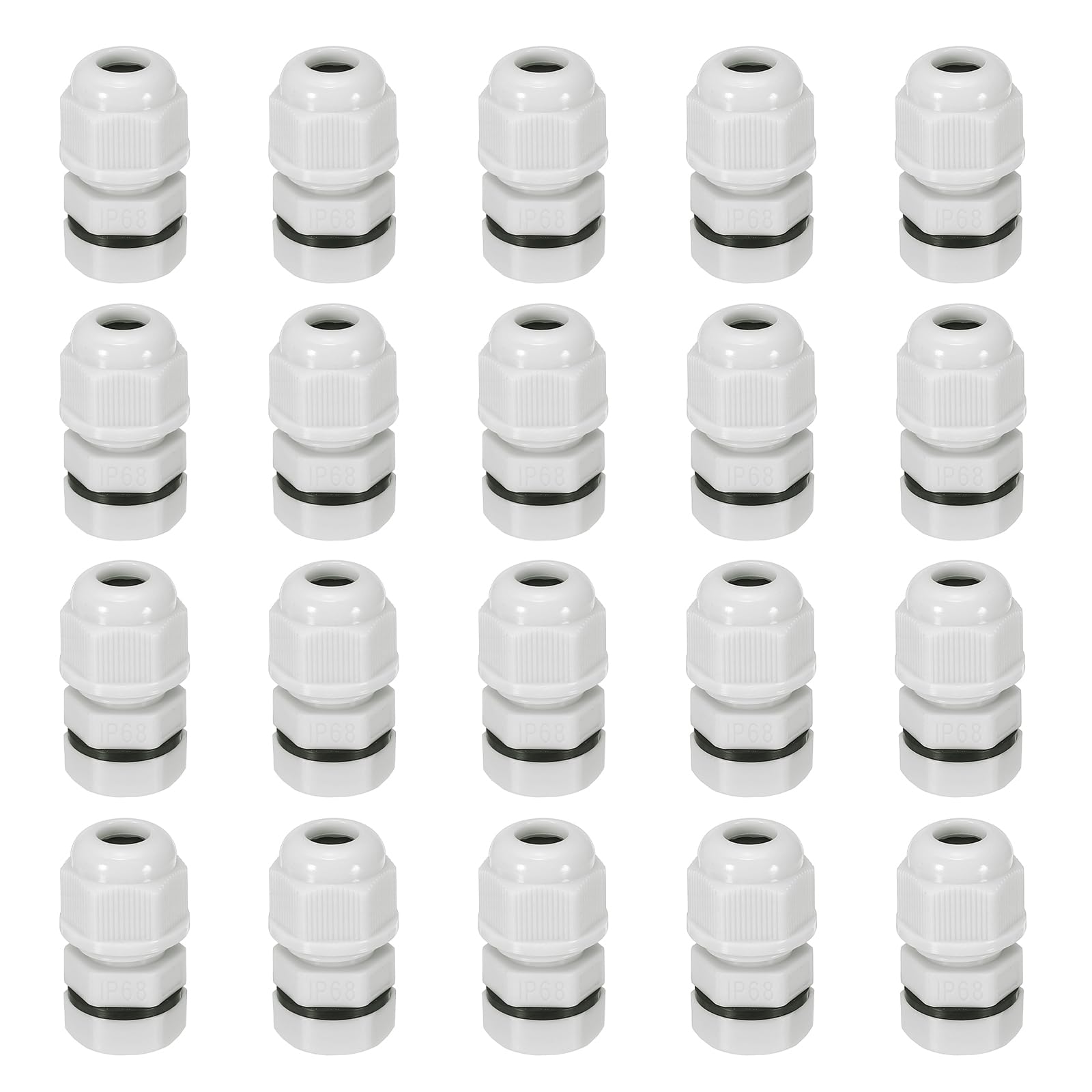 sourcing map 20 Pcs M8x1.25" Cable Glands Adjustable 2.5-4.8mm PA6 Nylon IP68 Waterproof Connectors with Seals Anti-Corrosion for Industrial/Outdoor Electrical Systems (White)