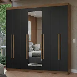 Guarda-roupa Casal 8 Portas Batentes com Espelho Rustic/preto/rustic Netuno Madesa