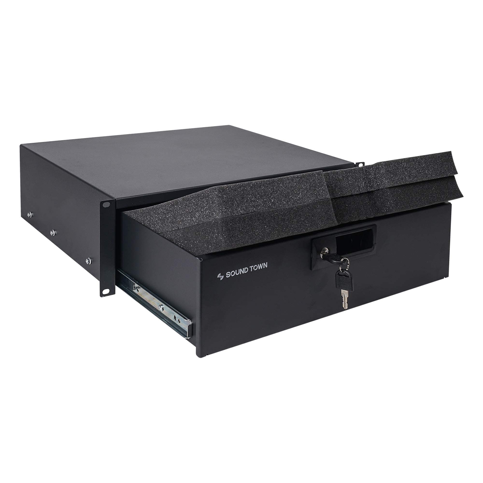 Râtelier verrouillable 3U Sound Town STRD-3D tiroir rack 48,3 cm avec mousse de studio