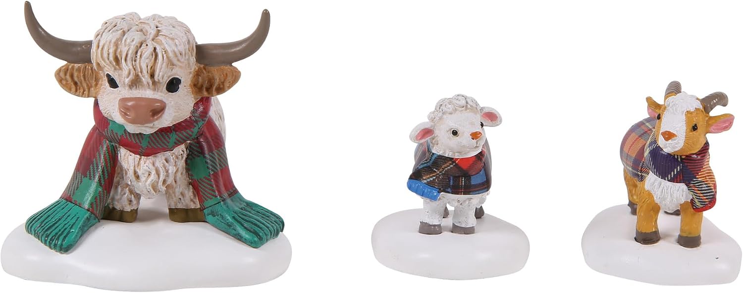 Department 56 Village Collection Accessories Highland Animals 3-Piece Figurine Set, Various Sizes, Multicolor
