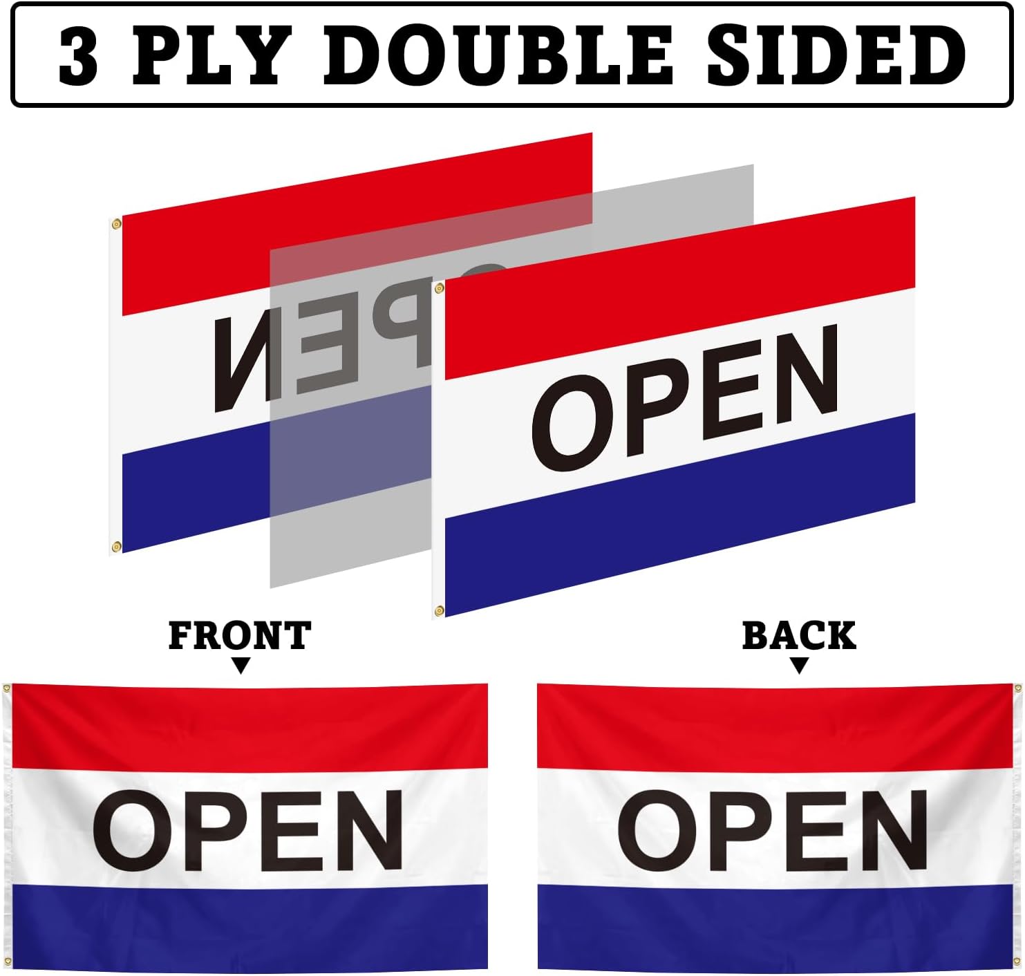 Open Flag for Business Sign 3x5 Feet Double Sided 3 Ply Open Flags Banner Vibrant Colors with Brass Grommets for Indoor Outdoor Party Yard Bar Garden Street Decorations - Image 3
