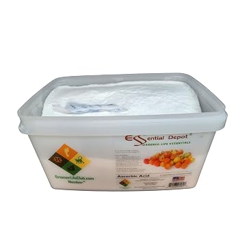 Ascorbic Acid Powder - 7 lbs - Vitamin C, L-Ascorbate, or L-Ascorbic Acid - C6H8O6 - Safety Sealed (Lock tab) Wide Mouthed PP Container with Resealable Cap and Reattachable Handle