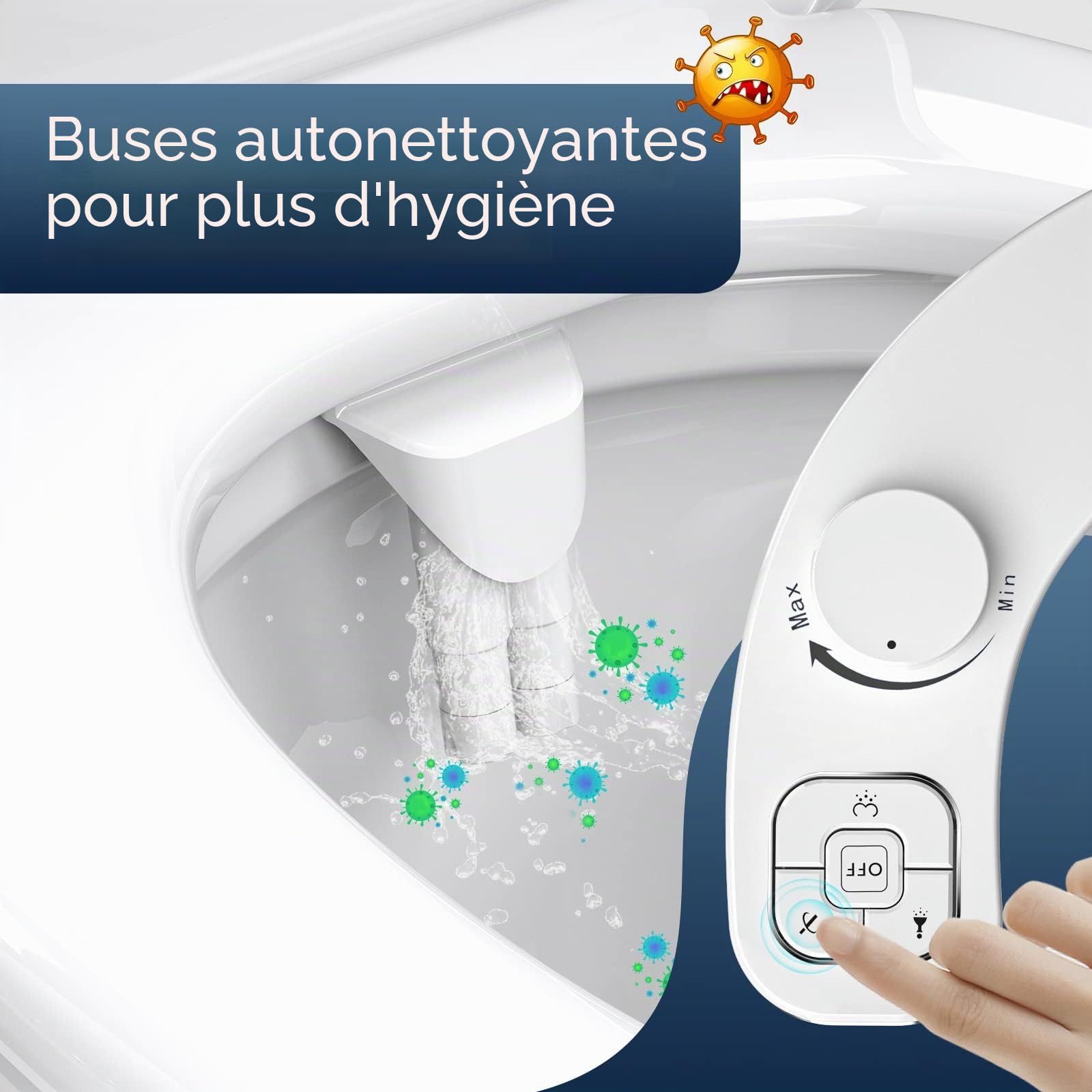 SAMODRA Bidet Toilette Gauche non électrique avec Double Buses Rétractables Autonettoyantes - Nettoyage Avant et Arrière - Bidet Japonaise WC Facile à installer et à utiliser