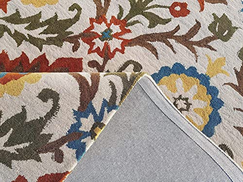 Image of Export Quality Handtufted Woolen Carpet for Living Room Bedroom & Hall - Color - White /Multi - Size - 10 x 12 Feet