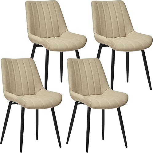Juego de 4 sillas de comedor, diseño lineal moderno de piel sintética con patas de metal, silla de 16.9 pulgadas de ancho de asiento para cocina,