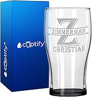 Vista 33 de Vaso de pub personalizado elaborado con nombre de círculo de 20 onzas, copas de cerveza grabadas con fondo azul con texto personalizado, regalo