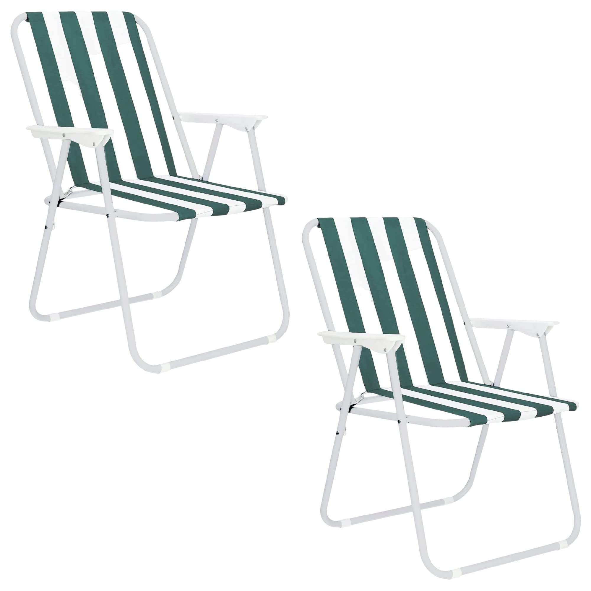TIENDA EURASIA - Pack 2 Sillas de Playa Ligeras, Silla de Playa Plegable con Reposabrazos, Estructura de Acero Resistente, Asiento Lona Impermeable, Estampadas, Medida 43 x 75 x 53 cm (Verde)
