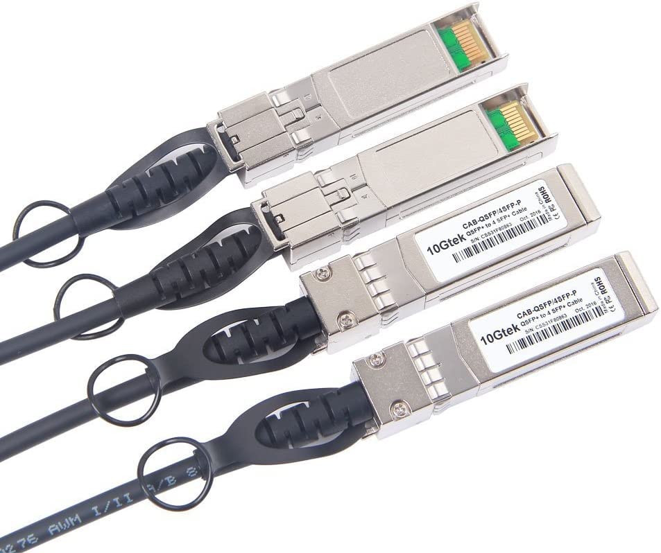 Image of 10Gtek 40G QSFP+ to 4xSFP+ Breakout DAC - 40GBASE-CR4 Passive Direct Attach Copper Twinax QSFP to SFP Cable for Juniper QFX-QSFP-DACBO-5M Devices, 5-Meter(6.5ft)