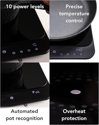 AirHood Ultra-Slim Induction Cooker | Countertop Hot Plate with Precision Sensors for 10 Temperature Modes | Eco-Friendly Compact Kitchen Appliance