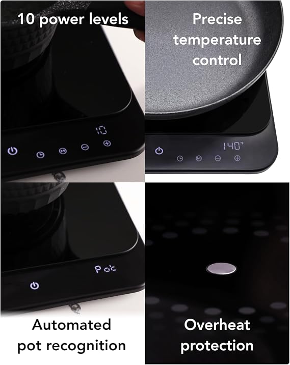 AirHood Ultra-Slim Induction Cooker | Countertop Hot Plate with Precision Sensors for 10 Temperature Modes | Eco-Friendly Compact Kitchen Appliance