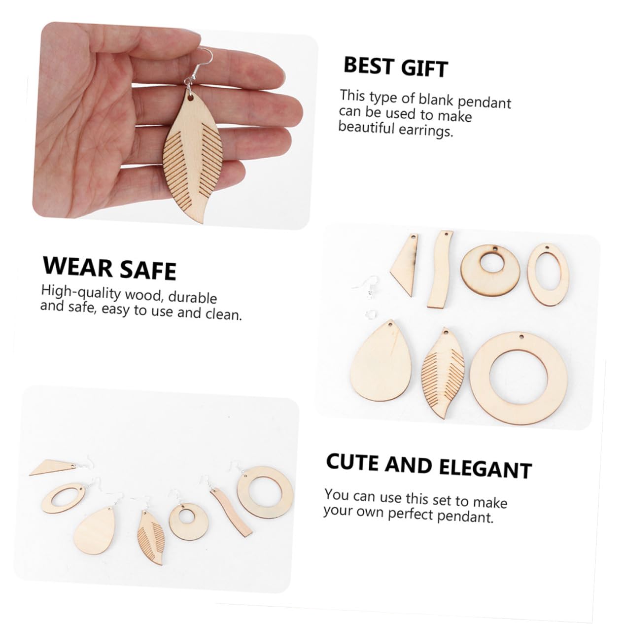 DECORNIJIA Kit de Dijes de Madera para Pendientes Colgantes, 1 Juego DIY