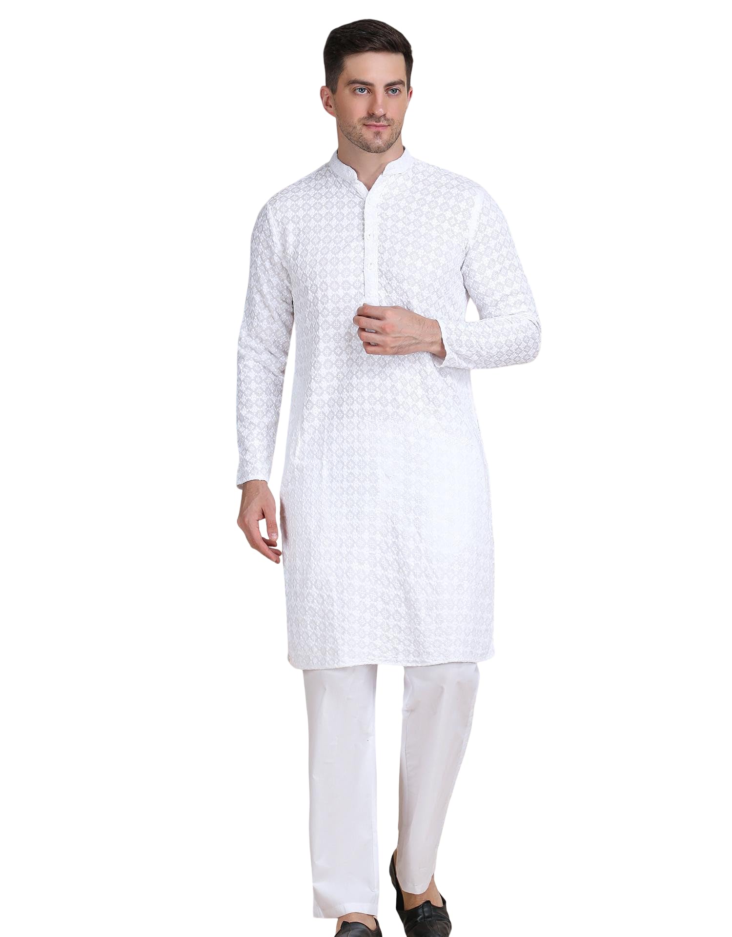 galad Men’s White Rayon Jacquard Kurta Pajama Set | Traditional Ethnic Wear for Wedding, Festive & Party-picture-26