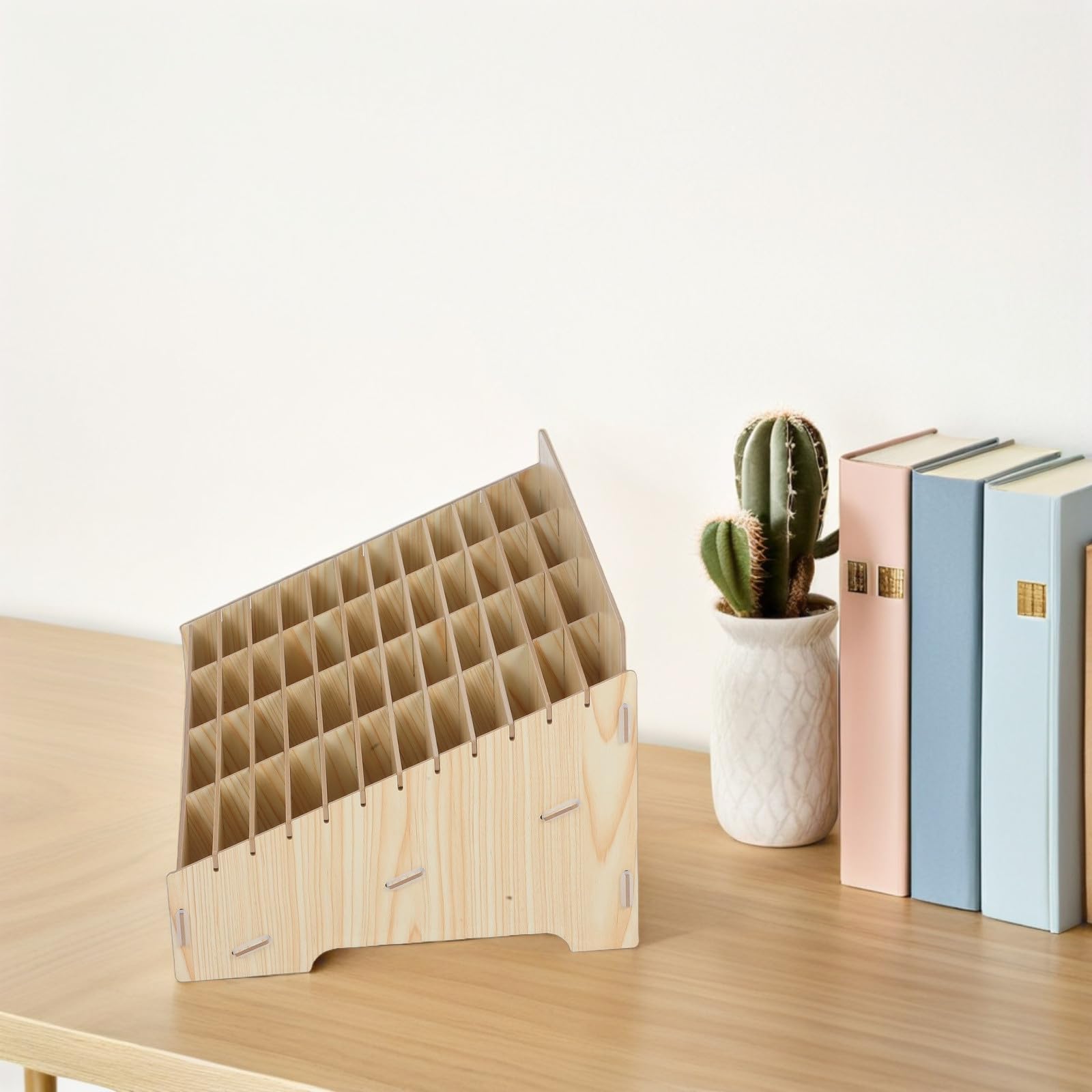 CRAFTHROU Caja de Almacenamiento 48 Rejillas Multigrid de Madera para Teléfono Móvil Organizador Fácil de Categorizar y Ahorro de Espacio para Oficina y Aula