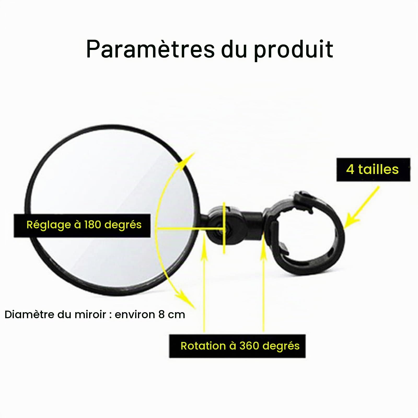 Rétroviseur Pivotant à 360° pour Fauteuil Roulant, Grand Angle, Convient à La Conduite en Toute Sécurité d'un Fauteuil électrique