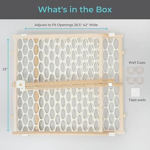 Miniatura 5 de Toddleroo by North States Puerta de bebé de madera de malla ovalada de ajuste rápido 26.5 "- 42" de ancho. Puerta de bebé montada a presión para