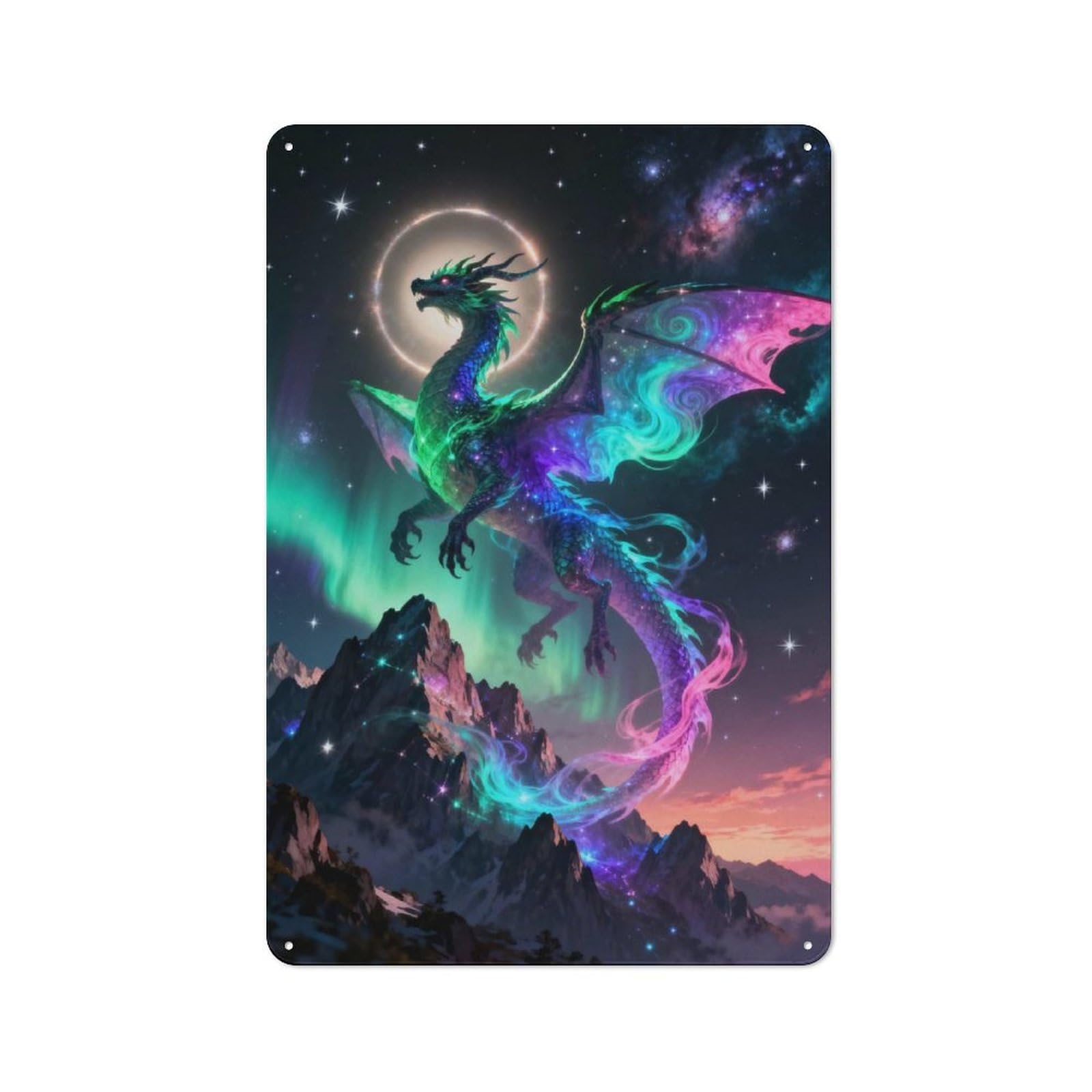 Junmoney Celestial Dragon Over Mountains Printed Metal Sign, Clean Printed Wall Decor For City Themed Room, Study Or Gallery Wall, 30X20cm