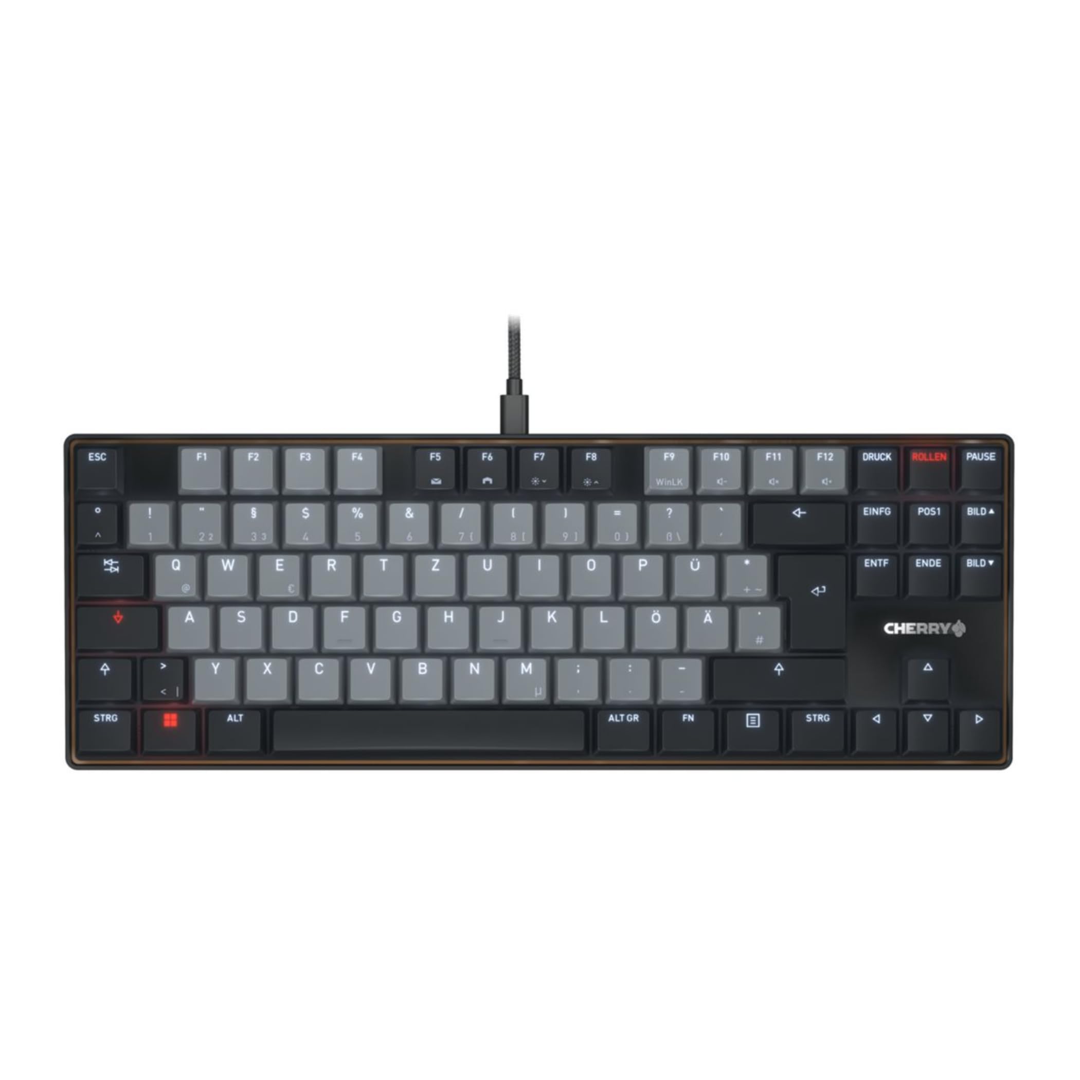 Cherry KC 500 MX LP TKL, Teclado mecánico de Perfil bajo sin Teclado numérico, Formato de EE. UU. (QWERTY), USB-A, MX LP 2.0 Ivory interruptores, Negro