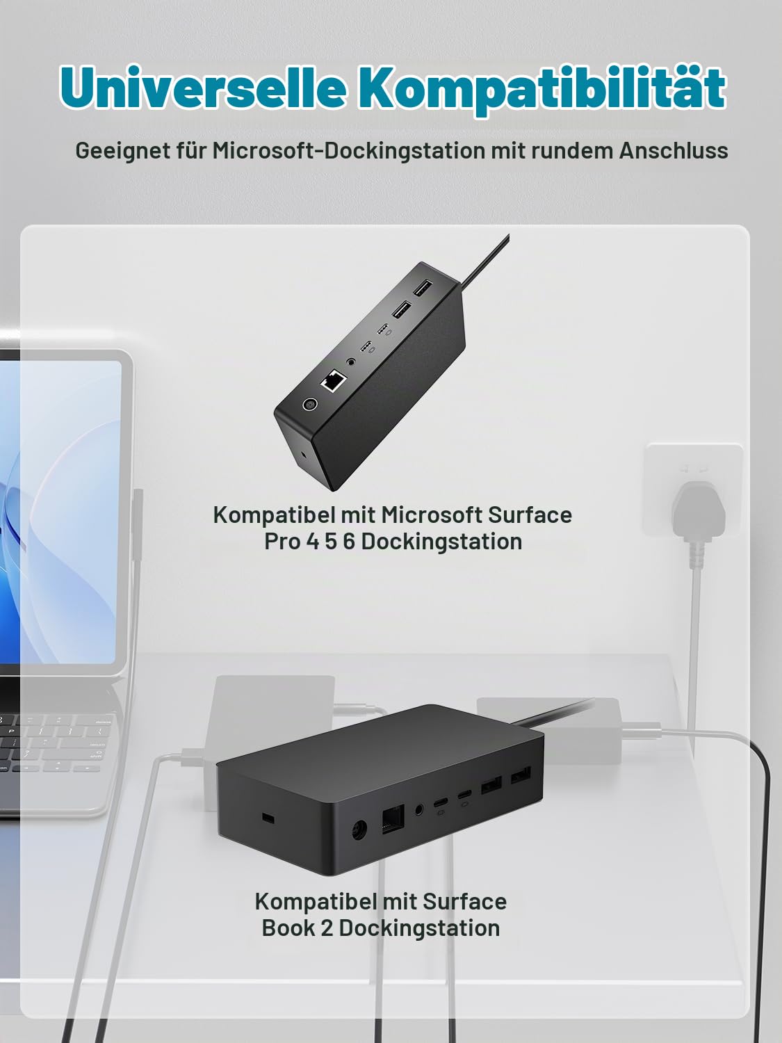 Surface Dock Ladegerät 15V 6A 90W Netzteil für Microsoft Surface Dock 2 Station, Micorsoft Surface Pro 8 7 6 5 4 Dock Station Netzteil Surface Book 1661 1749 Laptop AC Adapter Power Cord