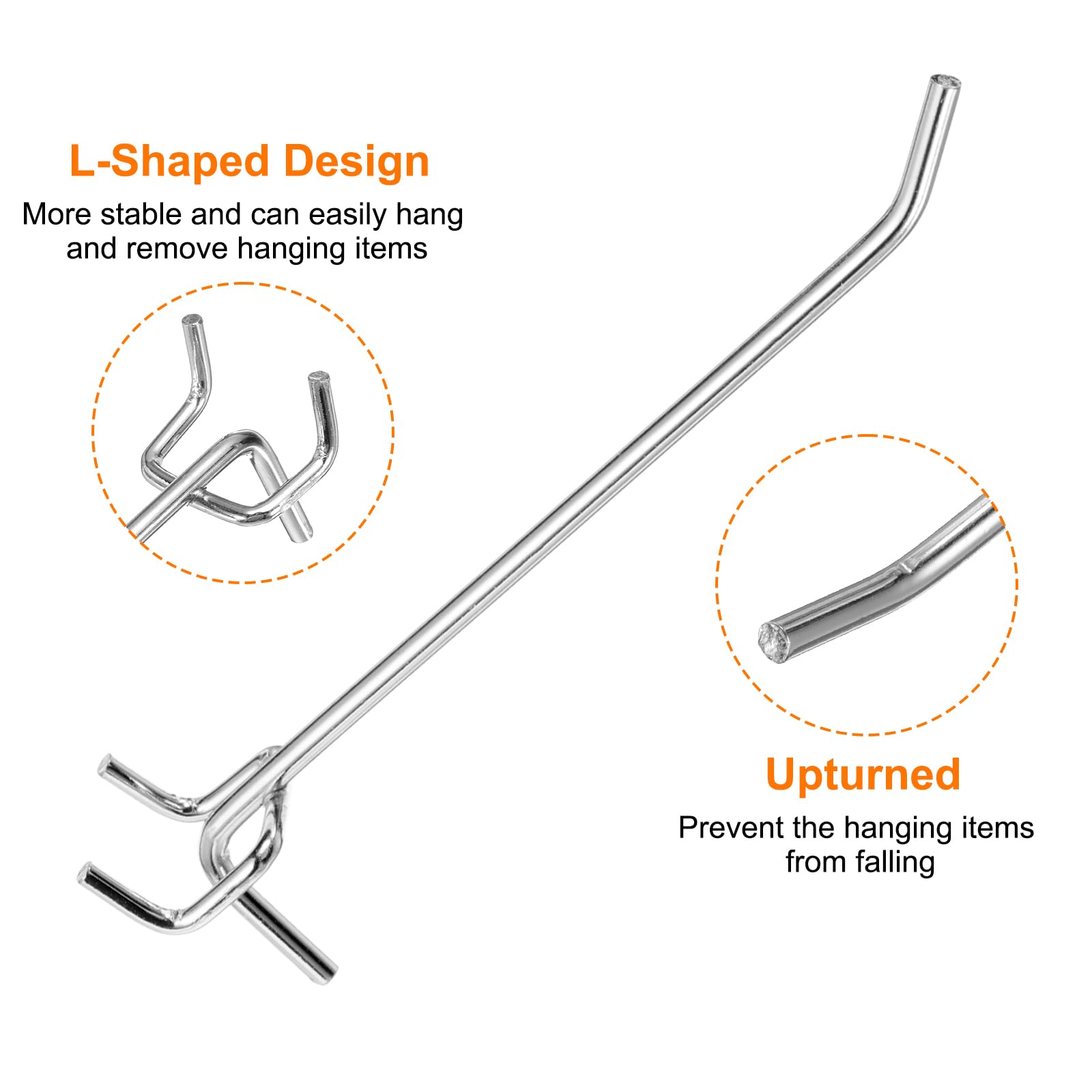 QUARKZMAN 80 Piezas Ganchos Para Tablero Perforado De 6 Pulgadas De Acero Inoxidable Ganchos Colgantes Para Exhibición Organizadores De Pared Para De Taller Garaje Cocina Tienda Plateado