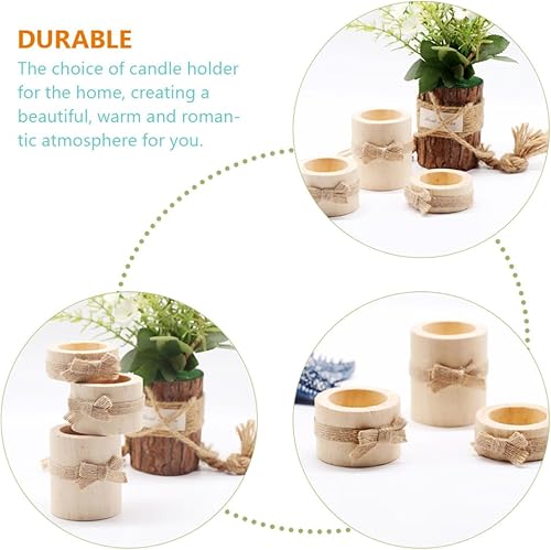Miniatura 2 de Wooden Tealight Candle Holder Set 3 Sizes Tabletop Candle Stand Natural Wood Material for Home Dining Party Centerpiece