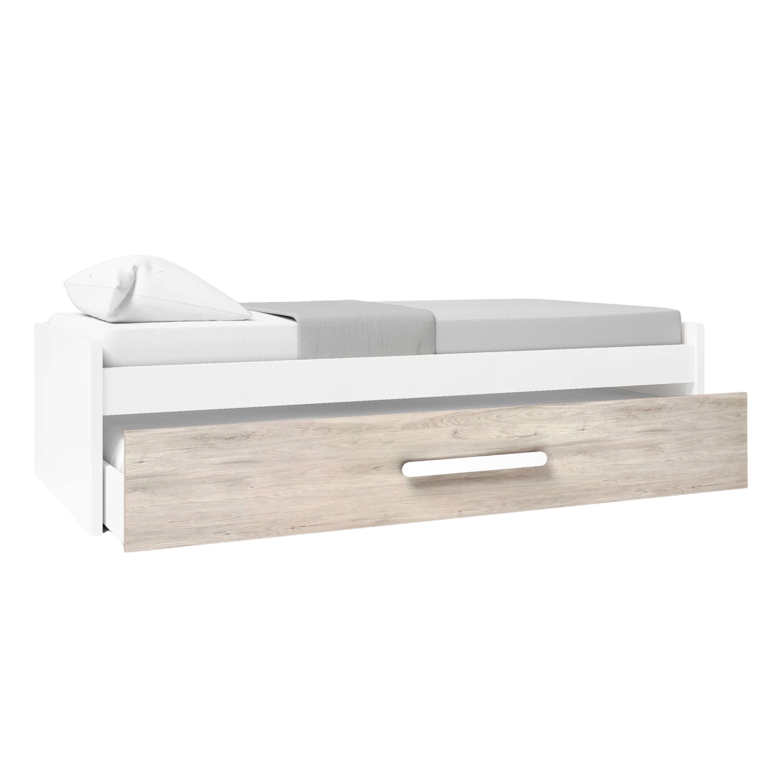 FABRIKIT Cama Nido Estelle - Cama Nido 90x190 cm en Blanco Mate y Roble Sahara