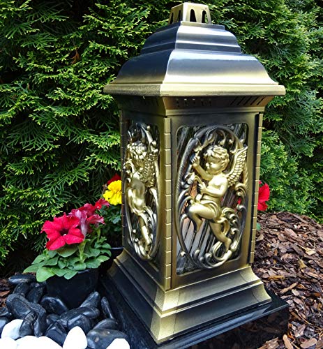 Preisvergleich Produktbild Grablaterne Grablampe Engel incl. Grablicht 36,0cm Grabschmuck Grableuchte Laterne Kerze Licht Friedhof Garten Trostherz