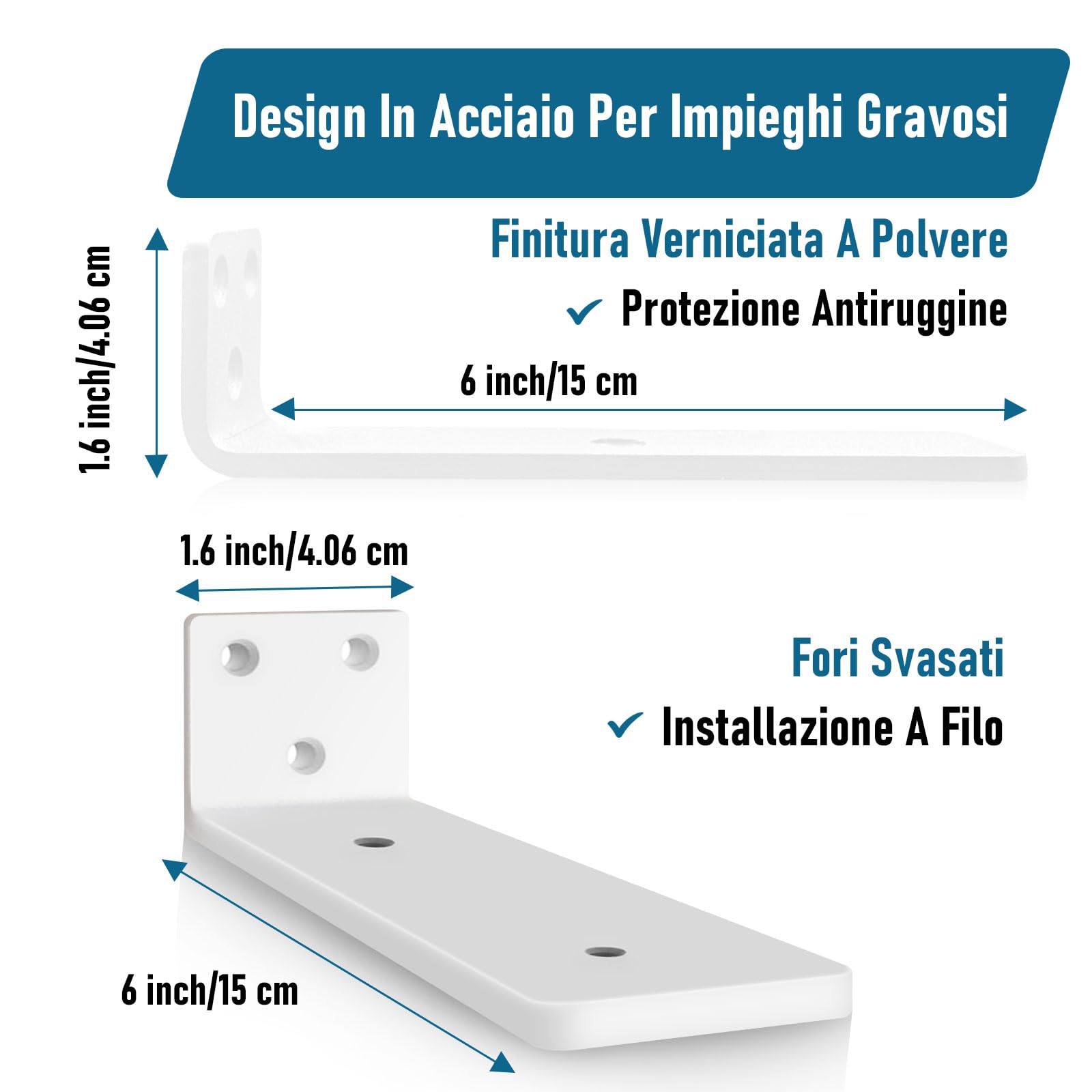 8 Pezzi Staffe Mensole, 15cm Pollici Staffe per Mensole Industriali Resistenti, Staffe per Mensole Bianche a L In Metallo per Supportoper Mensole Fai da Te (Bianco, Spessore 5 mm) 6in
