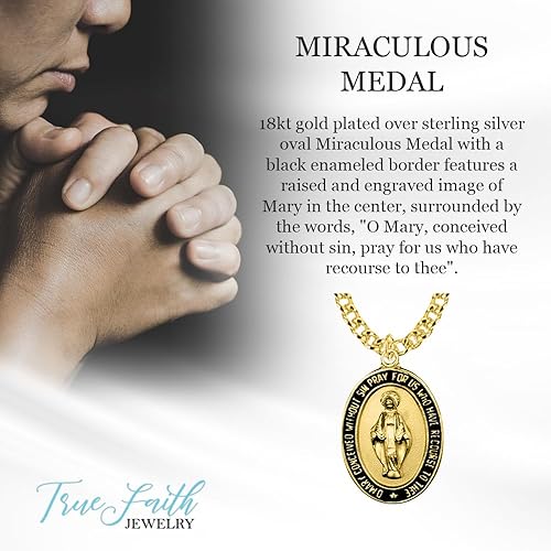 Miniatura 2 de True Faith Jewelry Miraculous Medal with Black Enamel Border 78 Inch