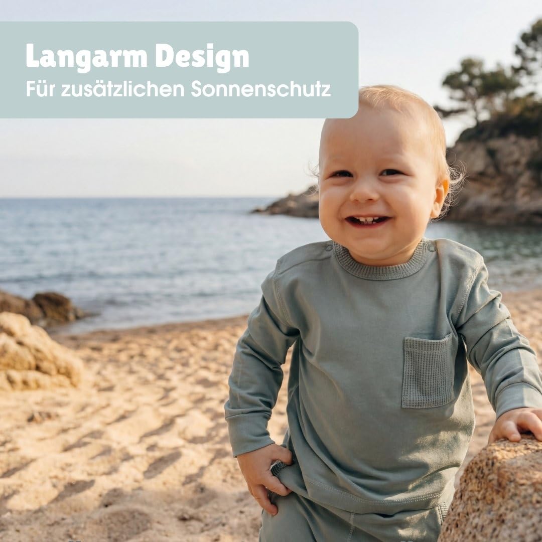 emma & noah UV-Oberteil Langarm für Babys & Kleinkinder, UPF 40+, geprüft nach DIN EN 13758, ohne Chemie, aus Bio-Baumwolle & Bambus-Viskose