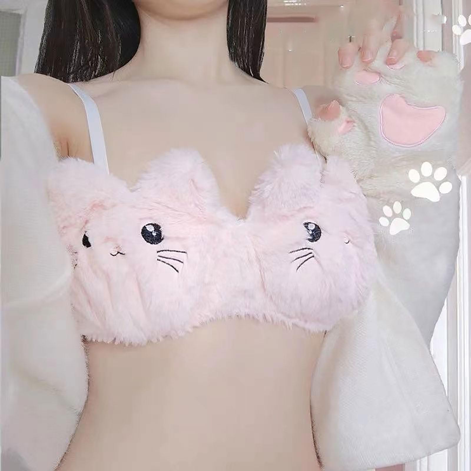 Set da casa Sexy e Carino in Peluche, Set Reggiseno da Salotto in Peluche e Accogliente, Set Reggiseno da Salotto in Peluche e Accogliente per Donna