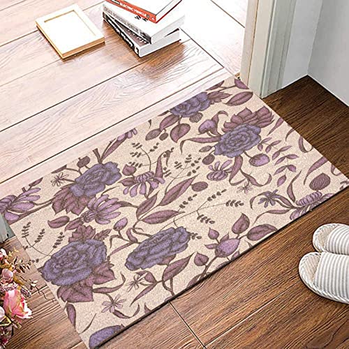 Door Mats Indoor Entrance Shabby Chic Flower Farmhouse Indoor Outdoor Welcome Front Entrance Doormat With Heavy Duty Backing Vintage Rose Flower Purple Coir Mat For Outside Porch Entrance 16X24In #TOP6
