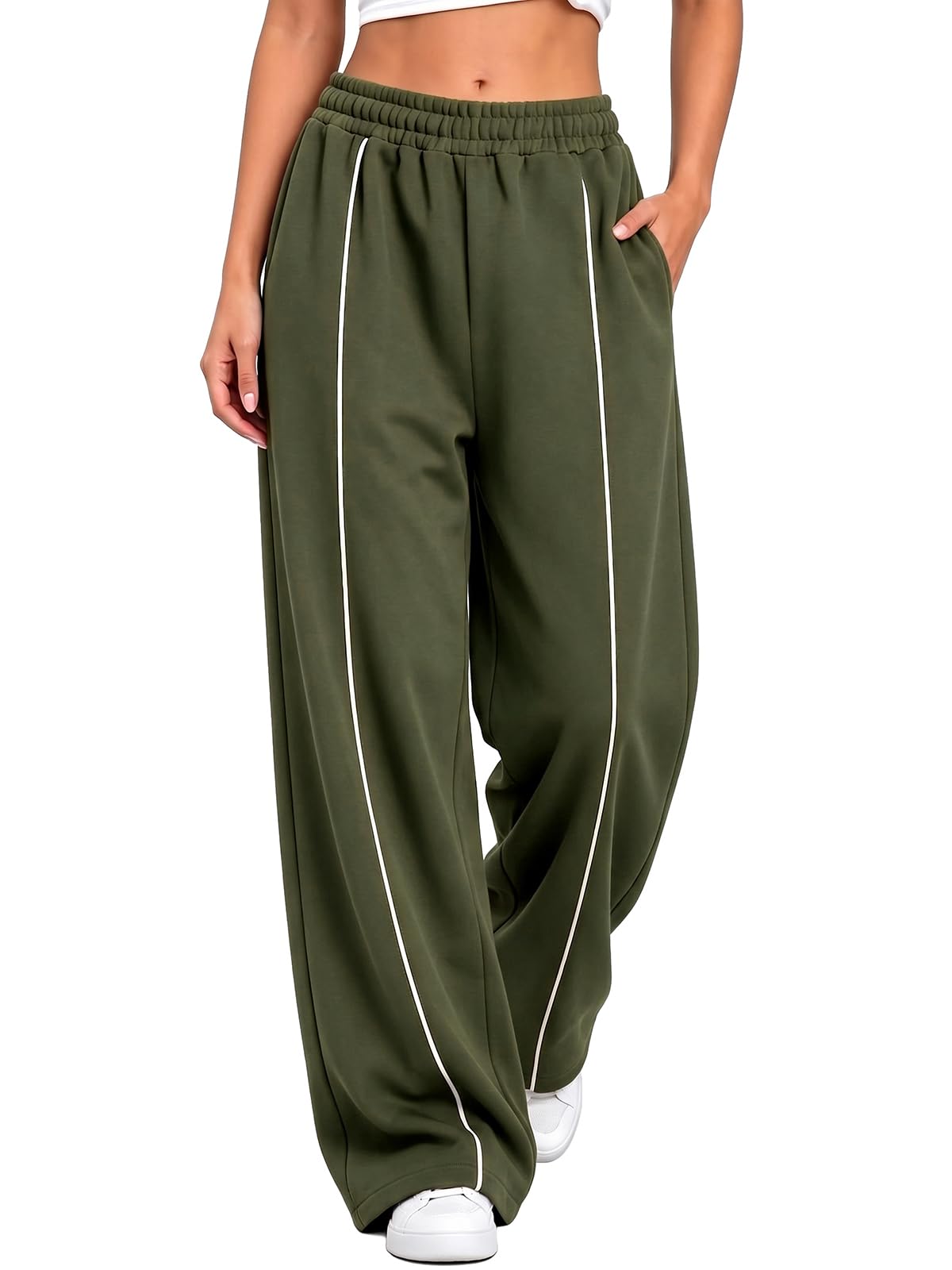 Womens Baggy Wide Leg Pants Casual Elastic Waist Workout Track Pants
