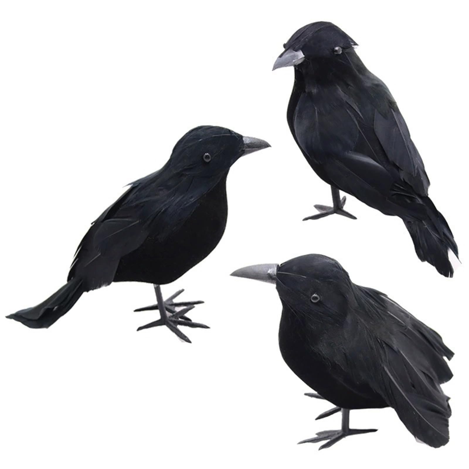 Cuervos artificiales de aspecto realista con plumas negras para adorno de Halloween en casa
