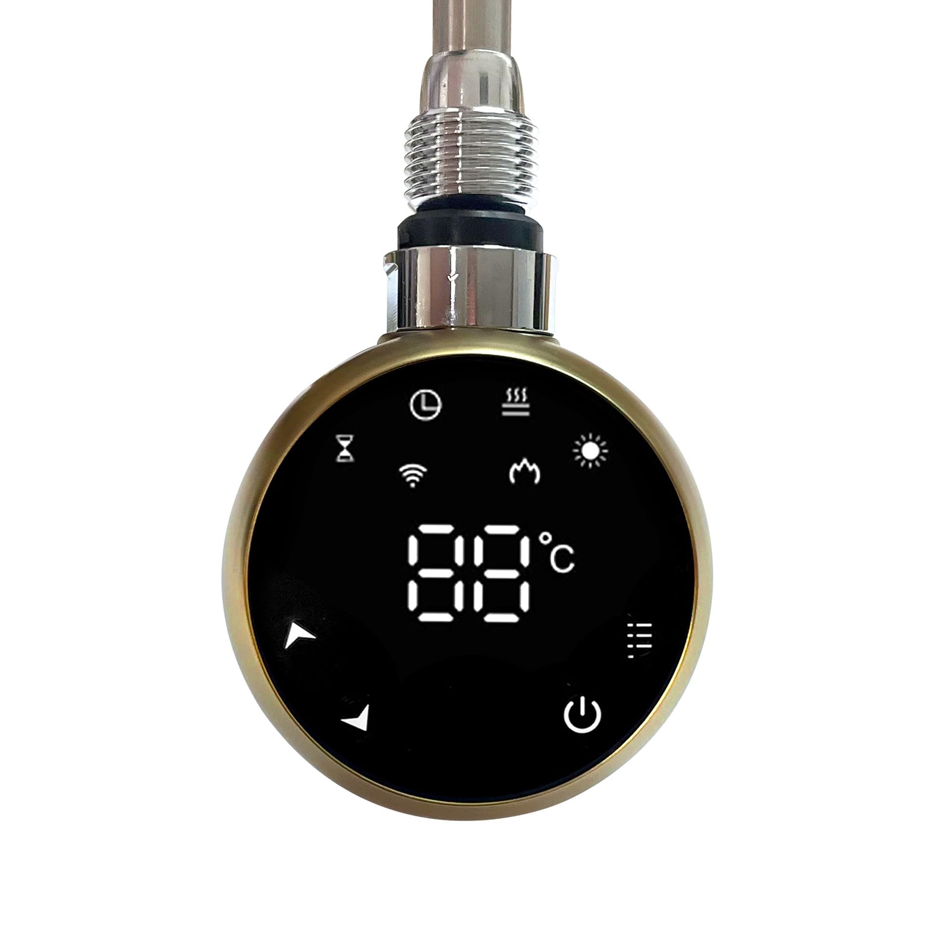 300w WiFi Smart Brushed Brass Thermostatic Electric Element Athena Touch Display Round 24/7 Weekly Timer Towel Rail Radiator Heater